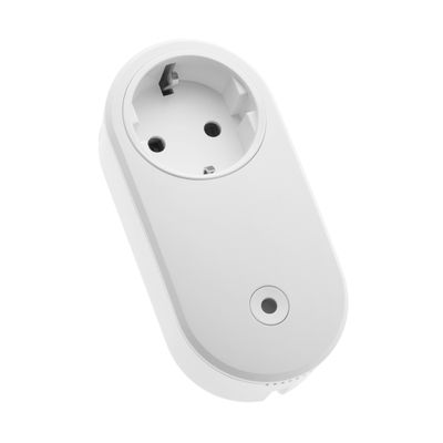 "Smart Plug Adapter mit rundem Stecker und Knopf, weißes Design, rechtwinklig mit weißem Hintergrund - ideal für die Automatisierung von LED-Beleuchtung.