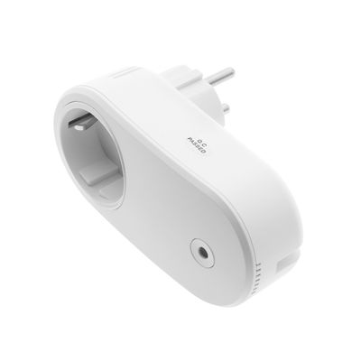 Intelligenter Stecker mit zweipoligem europäischem Design, Einschaltknopf und LED-Kontrollleuchte, kompatibel mit LED-Beleuchtung für effizientes Energiemanagement.