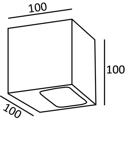Ein Diagramm eines Würfels mit 100 Einheiten auf jeder Seite veranschaulicht die genauen Abmessungen für die Raumplanung von LED-Beleuchtungsanlagen.