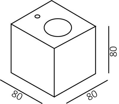 Bild eines Würfels mit einer kreisförmigen Öffnung oben, 80x80x80, der ein modernes LED-Beleuchtungsdesign darstellt.