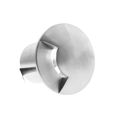 Moderne LED-Leuchte aus Metall mit rundem Sockel und abgeschrägten Kanten, ideal für zeitgenössische Innenräume, isoliert mit weißem Sockel.