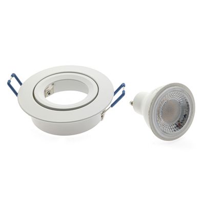 Weißes flächenbündiges LED-Downlight und Spotlight mit weißem Hintergrund, Beleuchtungszubehör
