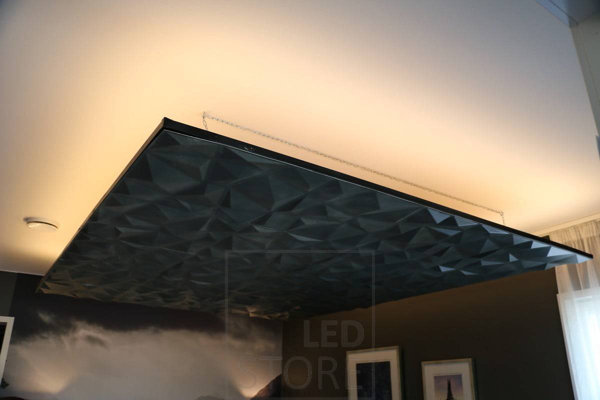 LED STORE Logo: weiße fette Großbuchstaben auf grünem Hintergrund und ein weißes Quadrat in der Mitte
