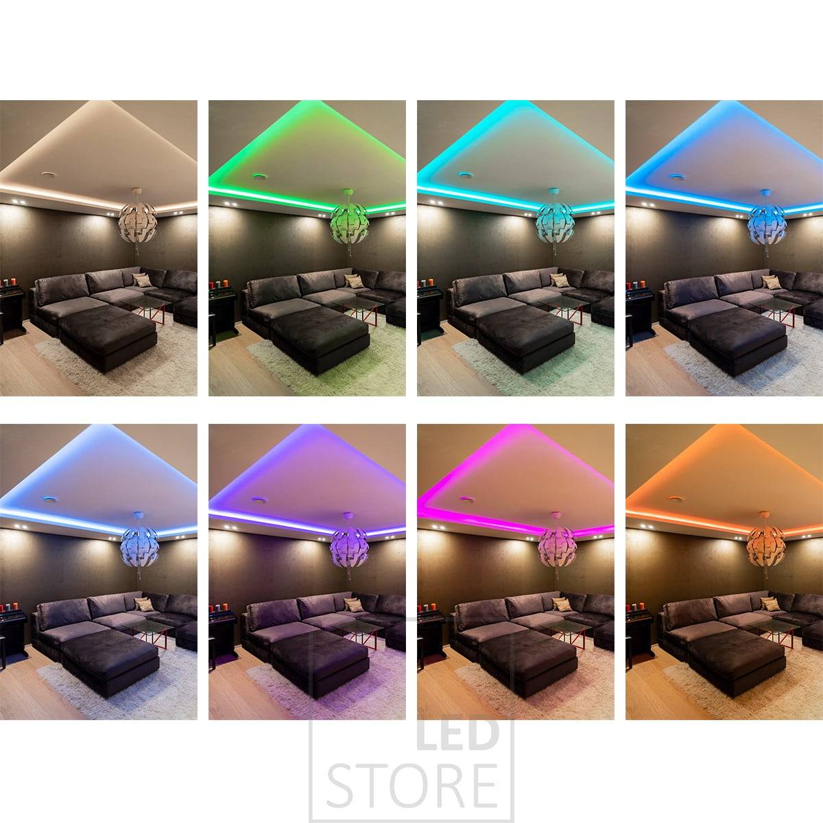 Anpassbare Stimmungsbeleuchtung mit RGB+W-LED-Streifen. Ledstore.fi