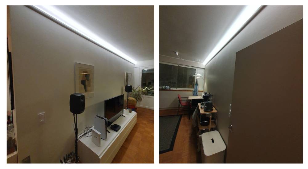 Ein ähnliches LED-Profil wurde auch an der gegenüberliegenden Wand installiert
