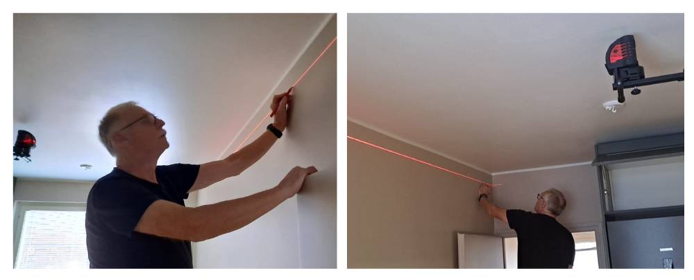 Installation von Befestigungselementen an der Wand mit Laserrichtverfahren