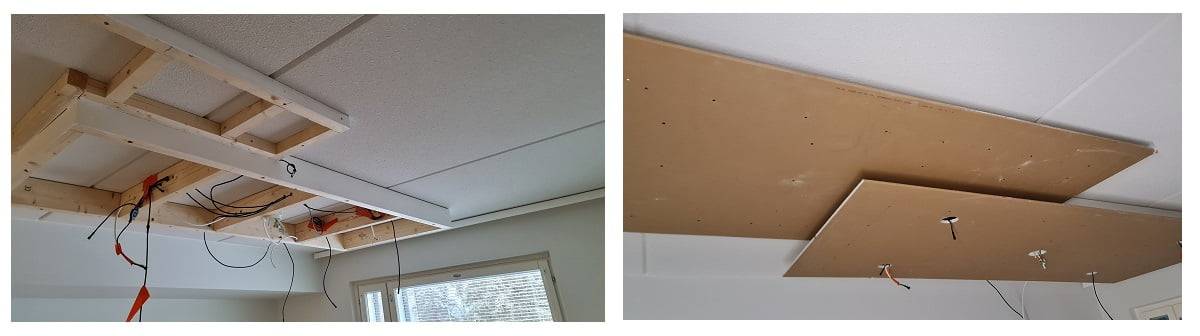 Herstellung von indirektem Licht an der Decke - Streichen und Verschalen des Downlight-Rahmens