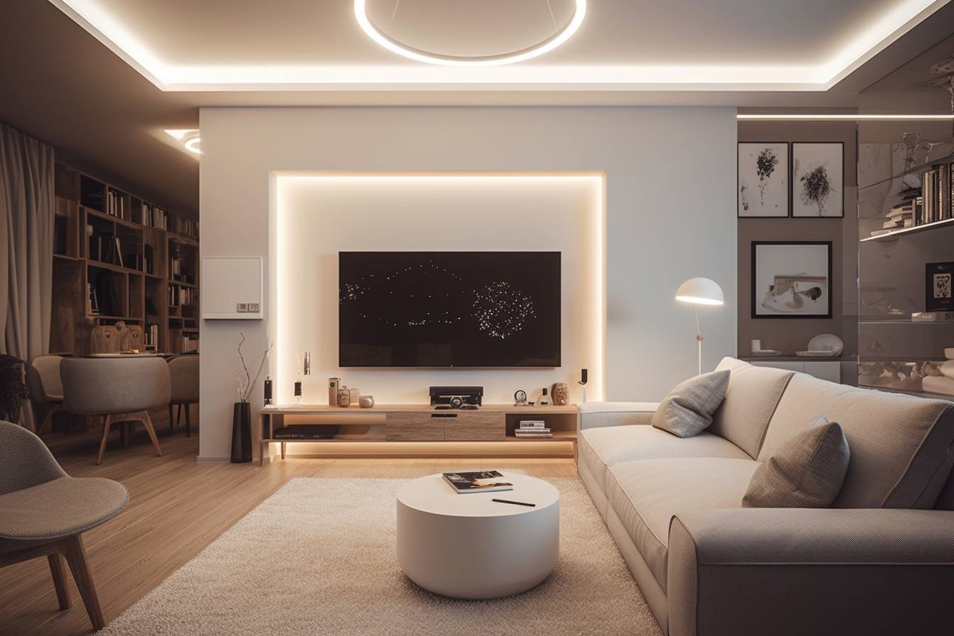 Eine gute Beleuchtung besteht aus mehreren Faktoren Smart Home Wohnzimmer mit indirektem Licht an der Decke