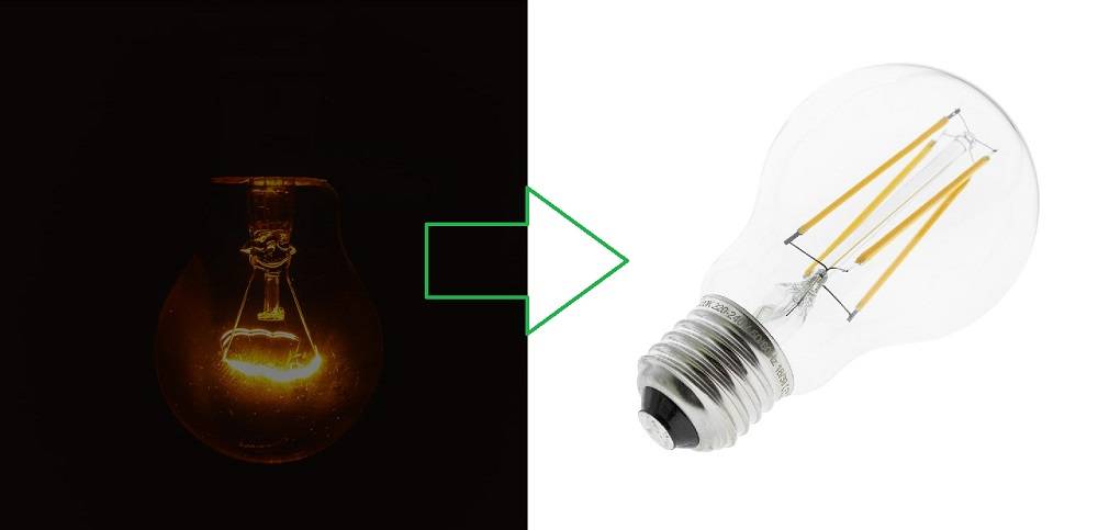 Ersetzen von Glühlampen durch LED-Lampen Die Glühbirne wird durch eine LED-Birne ersetzt.