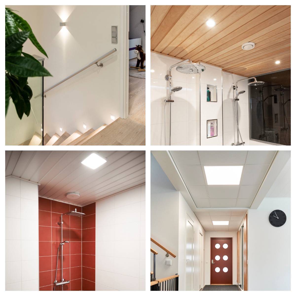 Zu den dimmbaren TRIAC-Leuchten gehören Wandleuchten, Einbaupaneele und kleine LED-Einbaustrahler. Zu den Anwendungsbereichen gehören Flure, Bäder, Dielen, Wohn- und Schlafzimmer. 