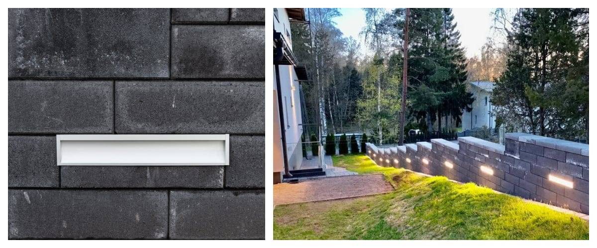 In die Wand eingelassene Innenhofbeleuchtung