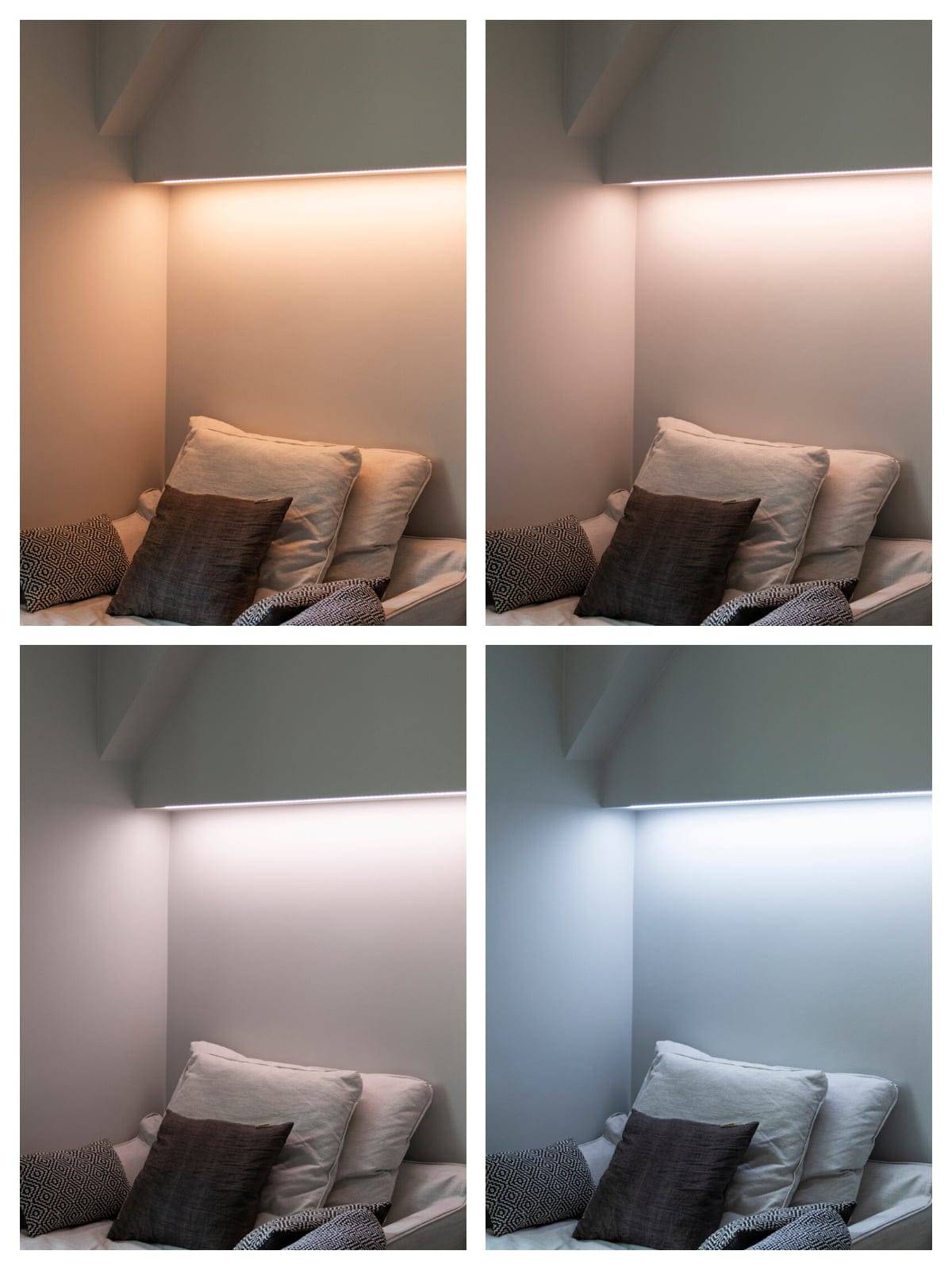 Farbtemperatur einstellbares LED-Band in Leseecke, LedStore.fi