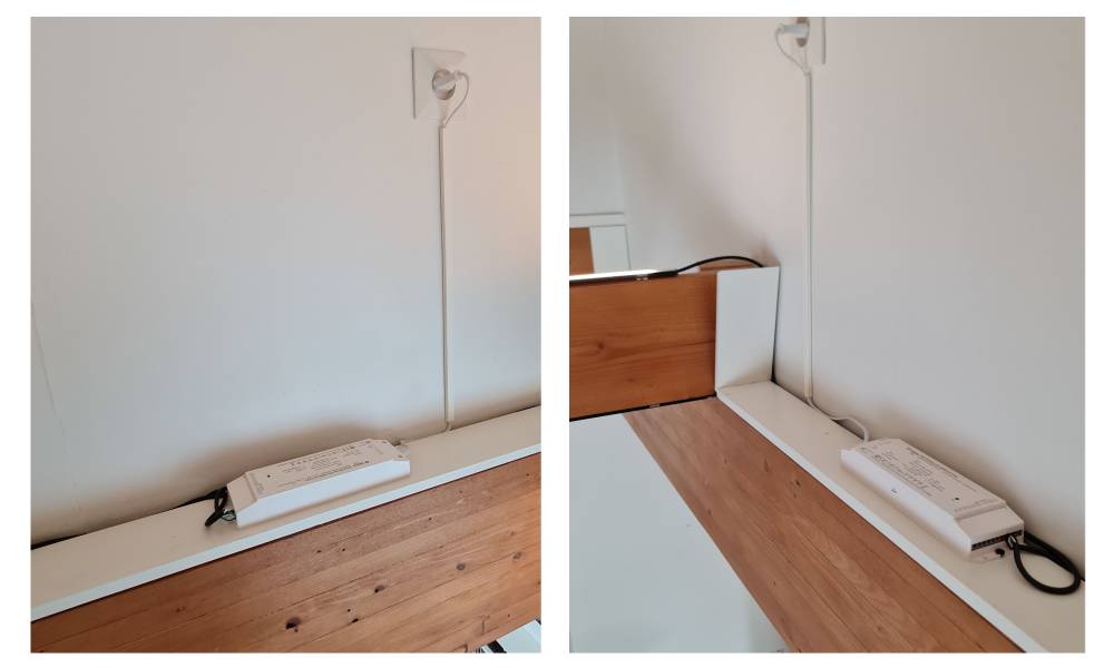 Led-Transformatoren an der Wand des Wohnzimmers