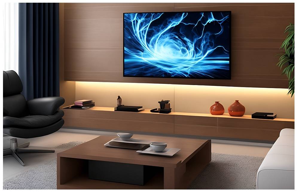 Led-Band an den Stangen im Fernsehzimmer