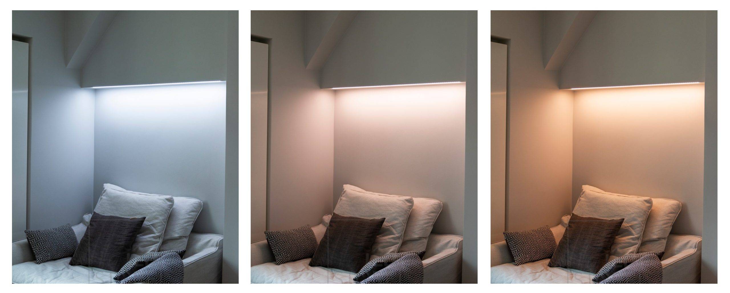 Beleuchtungskonzept für das Schlafzimmer, temperaturgesteuerte LED-Leuchtbänder für die Leseecke ausgewählt