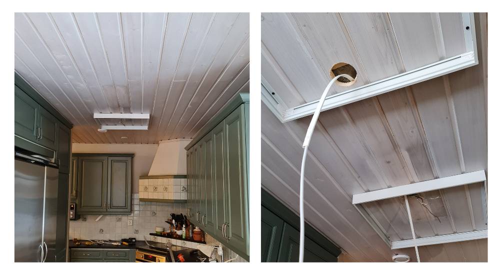In einem Holz- oder Gipsdach kann das Kabel auch sauber zur nächsten Platte transportiert werden