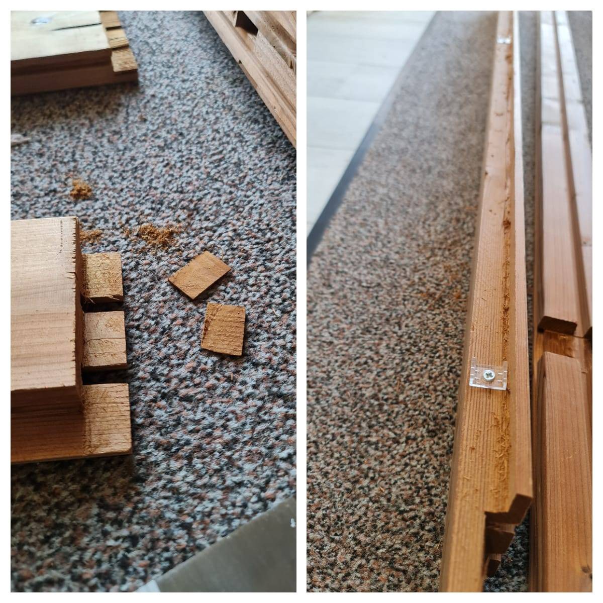 Die Befestigungswinkel aus Aluminiumprofilen wurden in den in die Platten geschnittenen Nuten vormontiert.