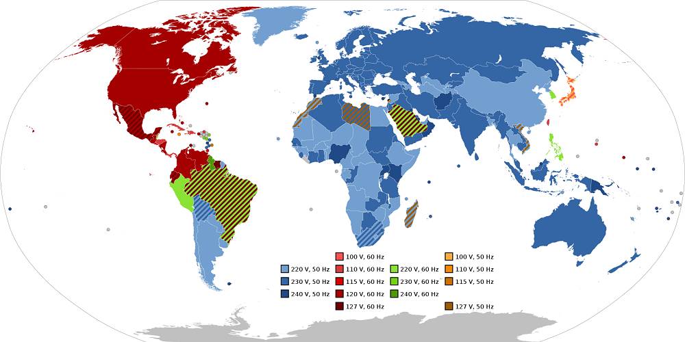 LED-Transformator, Stromnetz in verschiedenen Teilen der Welt Bild: wikipedia