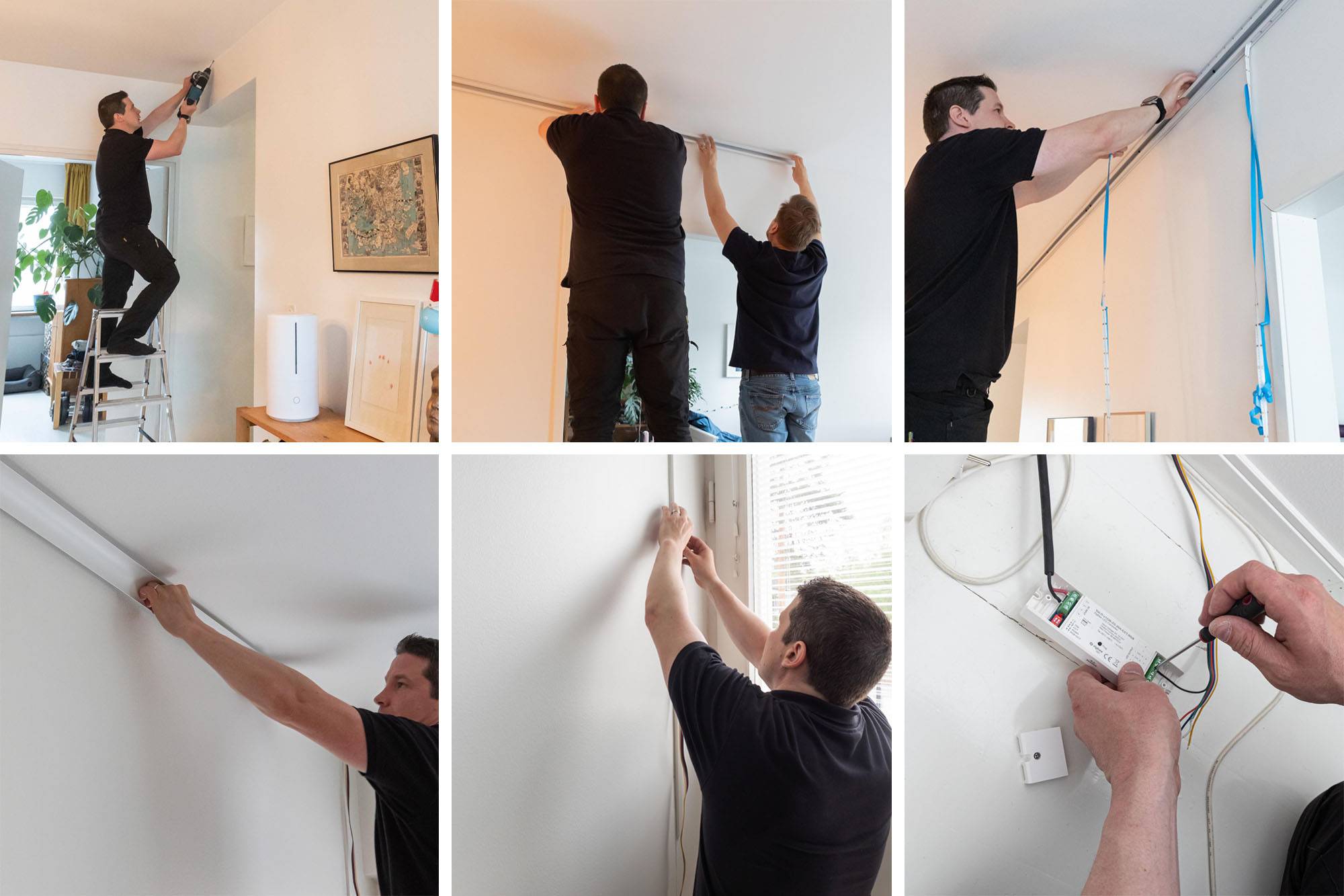 RGB+CCT LED-Streifen Installation auf indirektem 3-Bogen-Profil. Die Bilder zeigen alle Schritte.