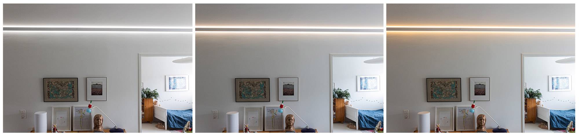 Beispiele für CCT-Töne von LED-Streifen bei verschiedenen Farbtemperaturen des weißen Lichts.