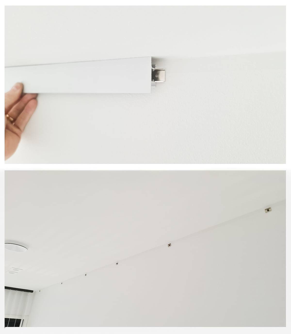 Die indirekte Leuchte wird mit Halterungen an der Decke befestigt, deren Positionen Sie im Voraus markieren sollten.