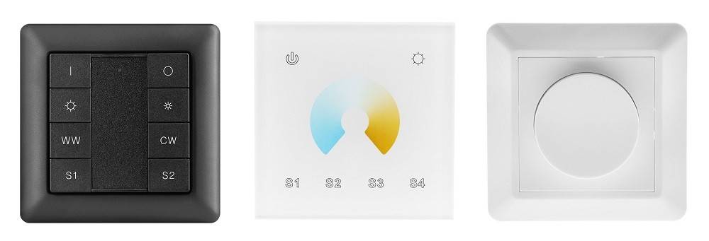 Es gibt verschiedene Arten von Led-Dimmern. Von links:Zigbee, PWM, TRIAC