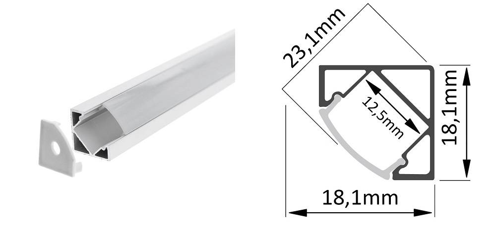 LED-Beleuchtung für Vitrinen, Winkelprofil für LED-Lichtstreifen zur besseren Ausrichtung des Lichts
