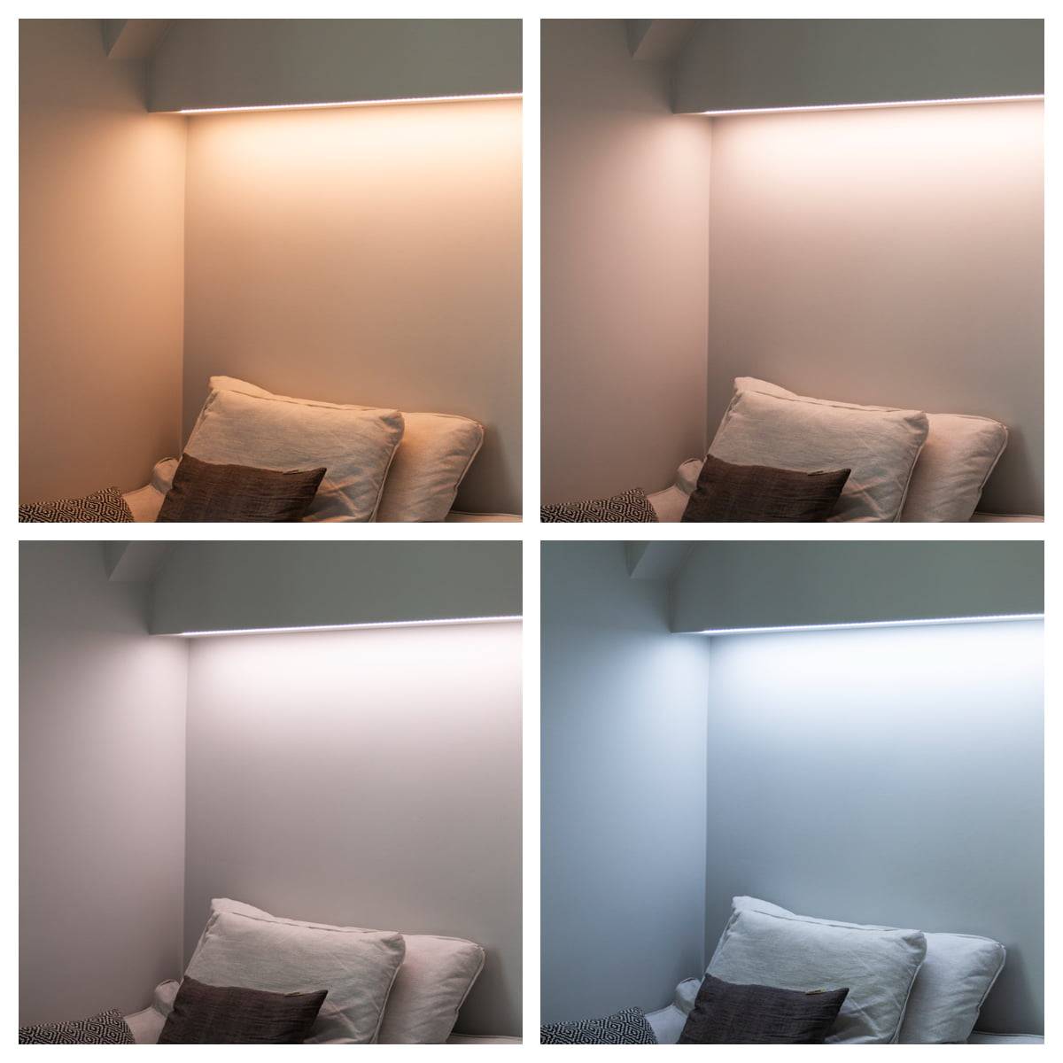 Einstellbare Farbtemperatur der LED-Leiste in der Leseecke.